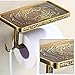 Votamuta Wholesale and Retail Antique Carving Toilet Roll Paper Rack wiht Phone Shelf Wall Mounted Bathroom Paper Holder and Hook