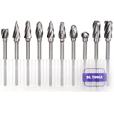 DLtools 10pcs Aluma Cut Tungsten Carbide Rotary Burr Set, Metal Carving Drilling Polishing Cutter Bits with 1/8"(3mm) Shank and 1/4"(6mm) Head Dia for Die Grinder Drill Aluminum and Wood
