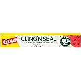 Glad 50% Plant Based Cling N Seal Plastic Wrap for Food, Airtight Seal, 200 Square Foot Roll (Pack of 1)