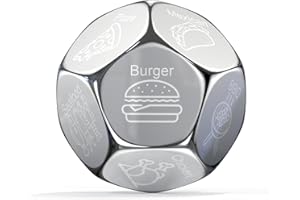 ESENHARBER Mens Stocking Stuffers 2025, 12-Side Premium Metal Food Dice, Spinning Food Decision Dice, Stocking Stuffers for Adults, Anniversary Christmas Birthday Gift for Men & Women