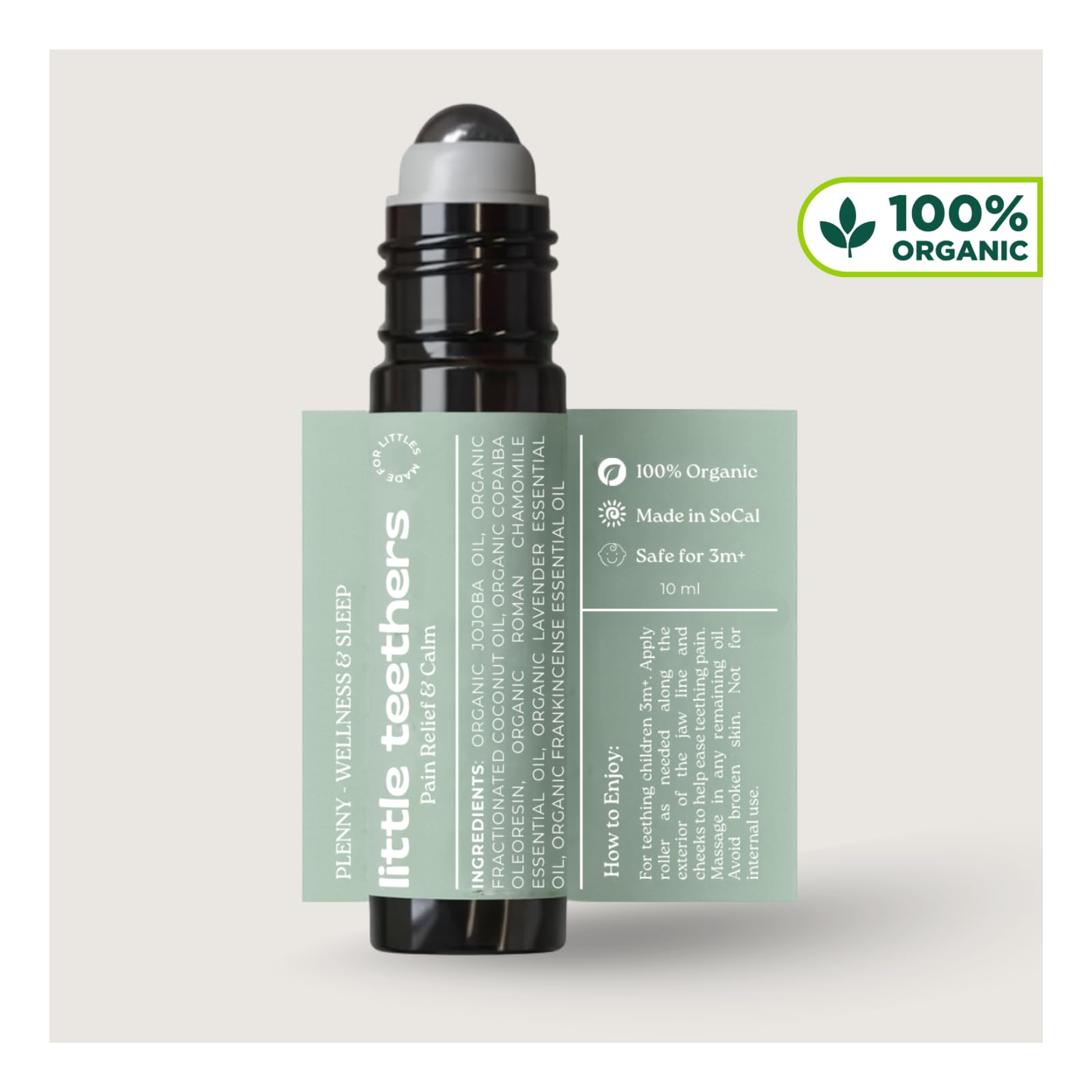 Natural Teething Relief Roller with Organic Essential Oils, 3 Months+, Made with Jojoba Oil, Chamomile, Lavender, Frankincense