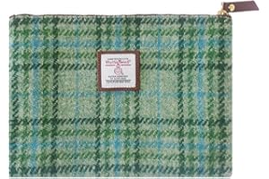 TAILORMAP Harris Tweed Coin Purse Handmade Lipstick Bag Vintage British Portable Credit Card ID Wallet with YKK Zipper for Women men (Mint Green, Large)