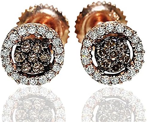 Midwest JewelleryRose Gold Cognac White Diamond Earrings Screw Back 7mm 0.25cttw W Round(1/4cttw)