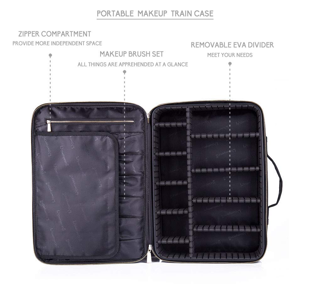 ROWNYEON Makeup Case Travel Makeup Bag Train Case Professional Portable Cosmetic Makeup Brushes Organizer Case Cosmetic Storage Bag for Women EVA Adjustable Dividers 14.1" Medium Black : Beauty