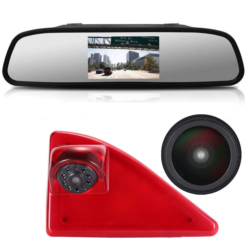 HD IP68 Third Mounted Roof Top Lamp Brake light Rear View Rear View Camera Can Adjust Angle Infrared Night Vision for Opel/Vauxhall Movano/Renault/Nissan NV400+Rearview Mirror