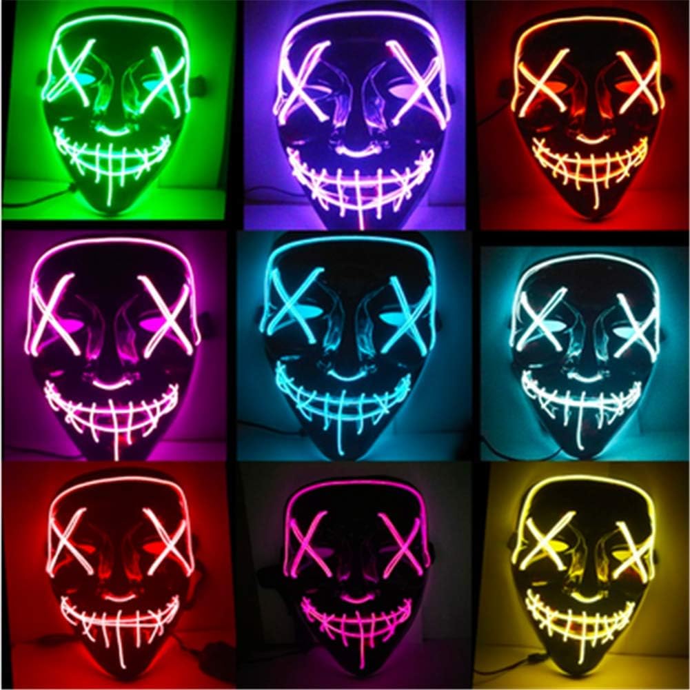 Halloween Mask LED Light Up Party Masks The Purge Election Year Great Funny Masks Festival Cosplay Costume Supplies Glow in Dark (Rose red)