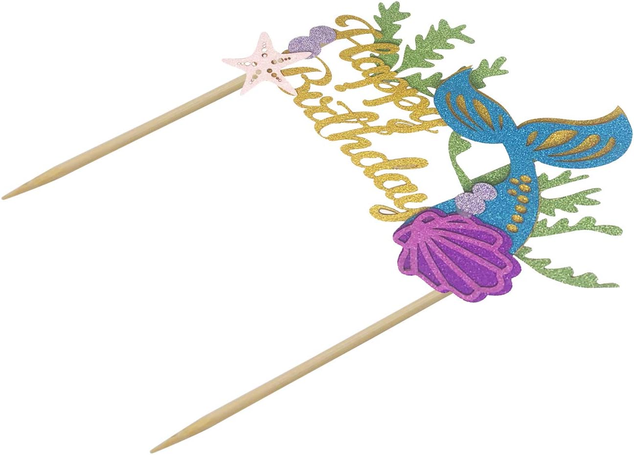 SONSMER Glitter Mermaid Cake Topper Happy Birthday Cake Picks Mermaid Cake Decoration for Mermaid Baby Shower Birthday Party Supplies - Image 5