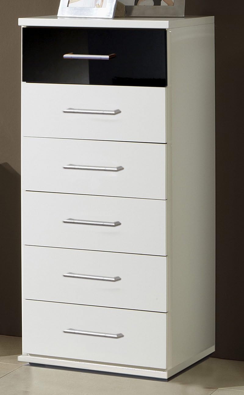 Wimex Gamma Narrow 6-Drawer Chest, 103 x 40 x 46 cm, Black Gloss/White