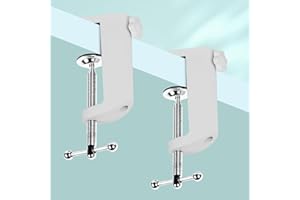KUVRS 2 Set Upgrade Large Size Desk Clamp, M12/0.55 Inch Adjustable C-Type White Clamps, Straight-in Mounting Hole & Dual Non-Slip Pads Microphone Clamp for Microphone Arm, Desk Lamp Base