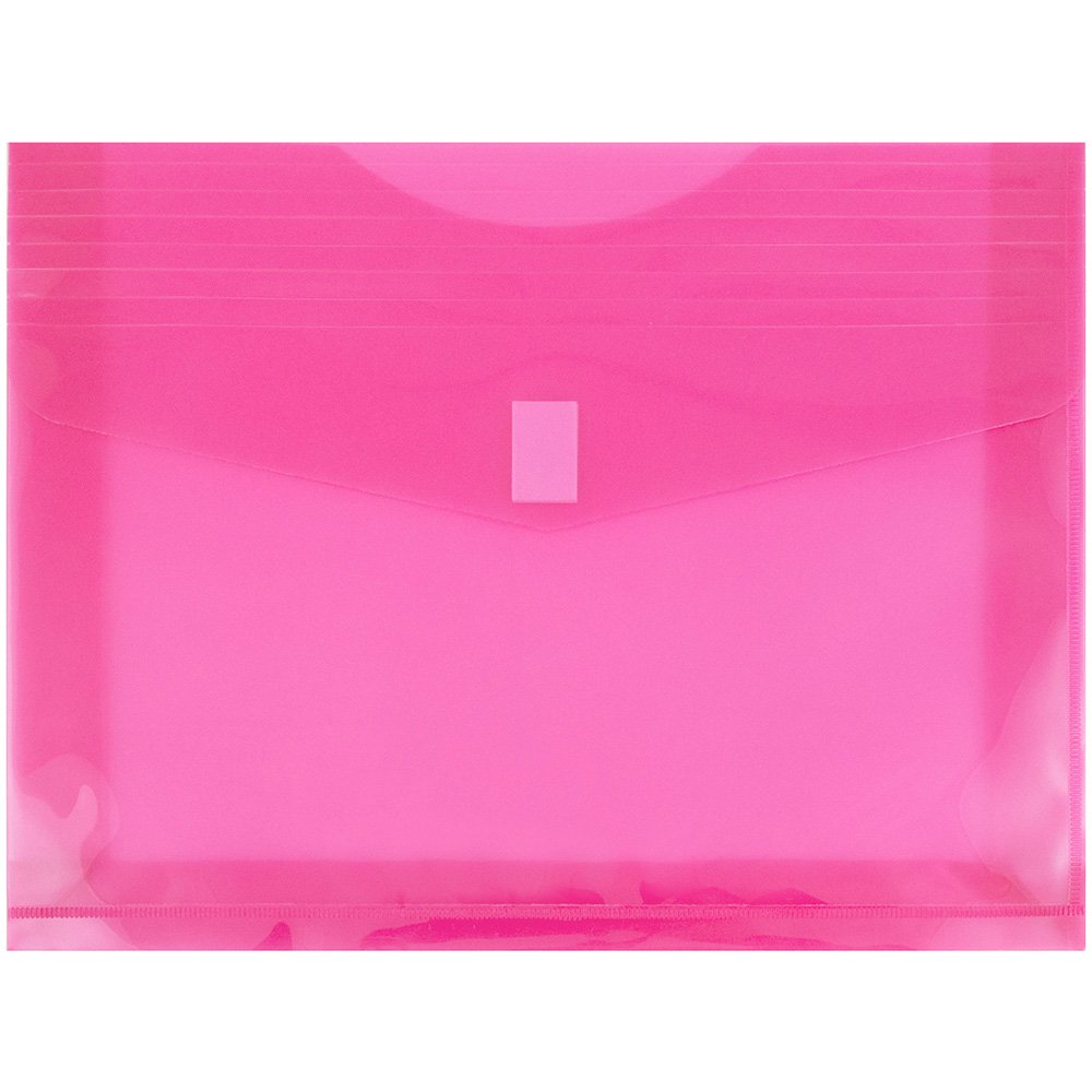 JAM PAPER Plastic Expansion Wallets with Hook & Loop Closure - Booklet - 247.6 x 50.8 x 330.2 mm - Fuchsia Pink - 12/Pack