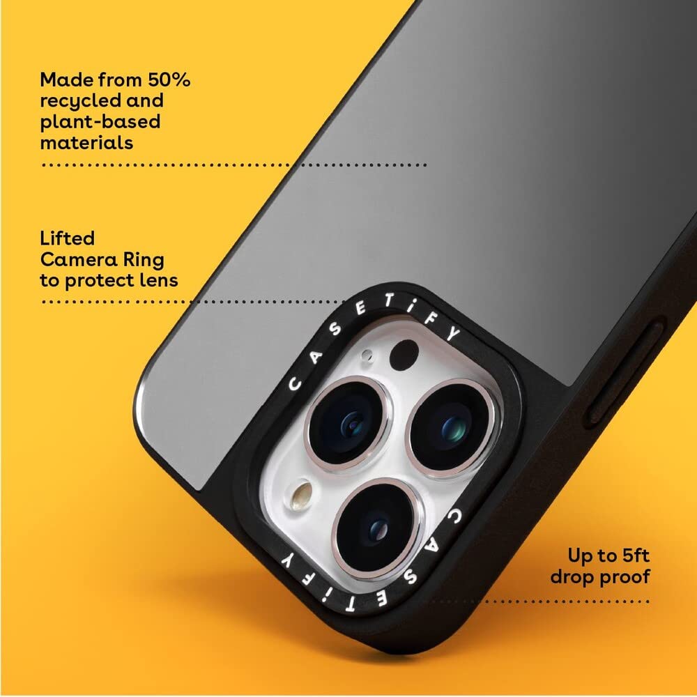 CASETiFY Mirror iPhone 13 Pro Case [Reflective / 4.9ft Drop Protection/Compatible with Magsafe] - Silver On Black
