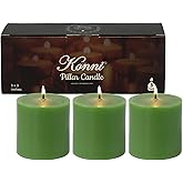 KONNI Green Pillar Candles Set of 3, 3"x 3" Unscented Pillar Candles Bulk, 30 Hours Long Burning Candles, Smokeless&Dripless Large Round Candle for Wedding, Home Decoration, Parties, Spas, Dinner