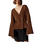 Saodimallsu Womens V Neck Cardigans Long Bell Sleeve Button Down Open Front Loose Knit Fall Sweater Blazer