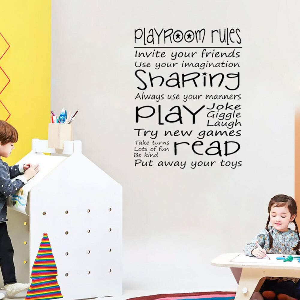 Playroom Rules Girls Boys Room Quote Cartoon Art PVC Wall Sticker a 57.8x75cm