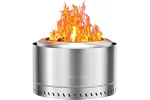 Dodometrek Smokeless Firepit with Stand, Large Fire Pit for Outdoor, Portable Fire Pit 27 Inch Stainless Steel