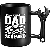 Novelty Fathers Day Dad Gifts from Daughter Son Wife kids, Funny Coffee Mug with Wrench Handle for Dad, Unique Father's Day Birthday Christmas Gifts Present for Men Husband Grandpa Gift Ideas