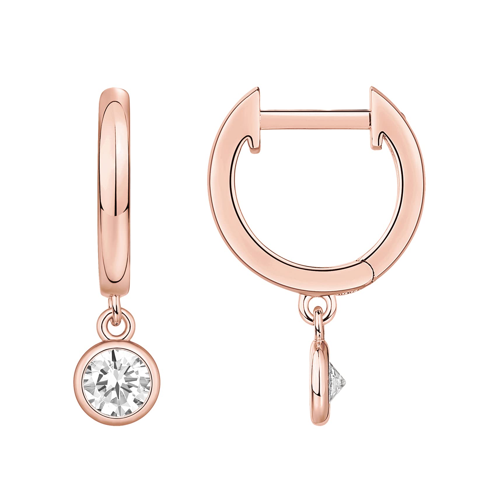 PAVOI 14K Rose Gold Plated S925 Sterling Silver Post Drop/Dangle Huggie Earrings for Women | Dainty Round Earrings