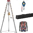 VEVOR Confined Space Tripod Kit w/1200 lbs Winch, Confined Space Tripod 7' Legs and 98' Cable, Confined Space Rescue Tripod 33 Fall Protection, Harness, Storage Bag for Traditional Confined Spaces