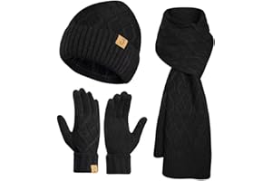 CRUNCH CRATE Winter Beanie Warm Hat Long Scarf Touchscreen Glove Set with Fleece Lined Skull Caps Neck Warmer Scarves for Men&Women