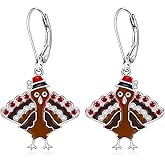 Thanksgiving Turkey Earrings for Women Dangling Turkey Earrings Sterling Silver Leverback Dangle Drop Jewelry Thanksgiving Gifts