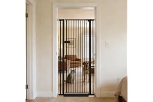 Lumizone Extra Tall Cat Gate 61.02" High Pressure Mounted Extra Wide 2025 New (17 Sizes) 1.37" Gap No Drilling Auto-Close One-Handed Operation Tall Pet Gate for Dogs(Black, 61.02" H x 29.92"-34.24" W)