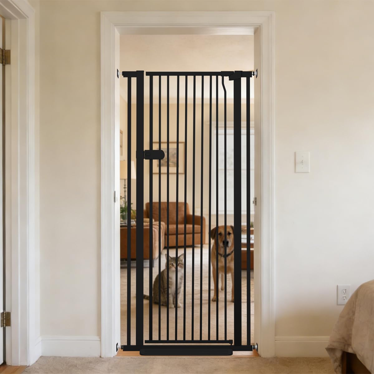Photo 1 of Lumizone Extra Tall Cat Gate 61.02" High Pressure Mounted Extra Wide 2025 New (17 Sizes) 1.37" Gap No Drilling Auto-Close One-Handed Operation Tall Pet Gate for Dogs(Black, 61.02" H x 29.92"-34.24" W)