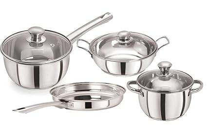 Pristine Tri Ply Induction Base Cooking Essential St. Steel Cookware Set, 4PCS, Silver