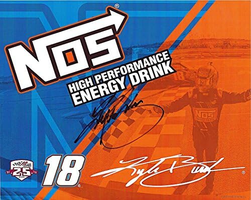 AUTOGRAPHED 2016 Kyle Busch #18 NOS Energy Drink Racing 25TH ANNIVERSARY (Sprint Cup Champion) Signed Picture NASCAR 8X10 inch Hero Card Photo with COA