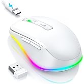 PEIOUS Mouse for Laptop Wireless - LED Wireless Mice with Build-in Jiggler Mover, Rechargeable Moving Mouse Undetectable Wiggler Keeps Computer Awake - White