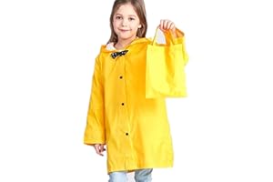 Taiduosheng Age 2~10 Kids Hooded Button Down Jacket Rain Jacket Raincoat with Bow Cover Long Rainwear