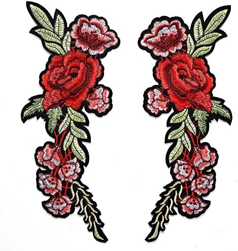 Mirror Pair Embroidered Floral Iron-On Applique Patch, Embroidery Patch by Set, 11" long, TR-11445