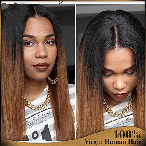 Human Hair Straight full lace wig 100% Real Brazilian Hair Ombre Black Roots 1B 30 Color 130% Density Wig For Black Women (14", lace frontal wig)