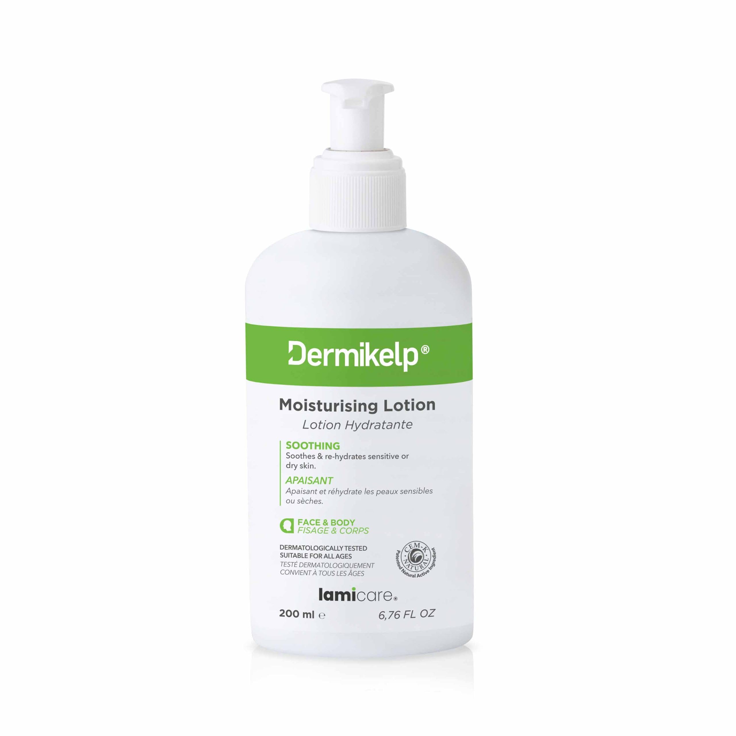 Dermikelp® Moisturising Lotion for Sensitive, Dry Skin – Nourishes and Hydrates with CEM-K Sea Kelp, Fragrance-Free, Paraben-Free, 200ml