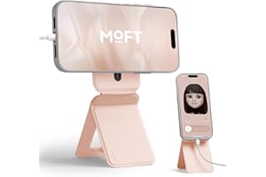 MOFT Phone Stand, Magnetic Phone Tripod Stand Stain-Resistant MOVAS Leather & Angle Adjustment & Strong Magnets Tripod for iPhone 16/15/14/13/12 (Included Metal Ring)-Peach Pink