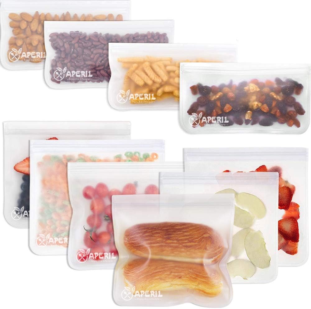 Reusable Food Storage Bags - 10 Pack Extra Thick Seal Freezer Bag Zip Lock Sandwich Bag for Home Travel Organization(6 Lunch Bags & 4 Snack Bag)