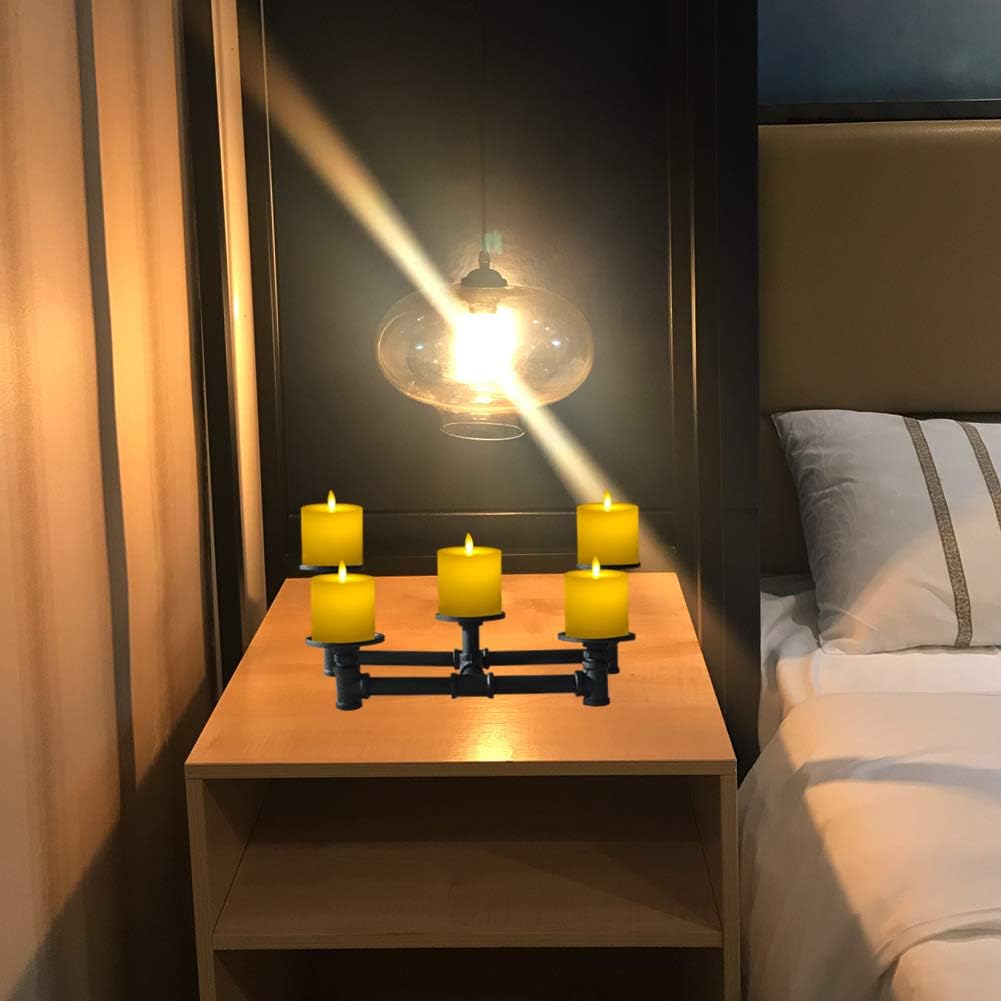 smtyle Industrial Candle Holders Candelabra Set of 5 Plate Black Iron Metal Willowr for Fireplace Decoration on Desk or Floor: Kitchen & Dining