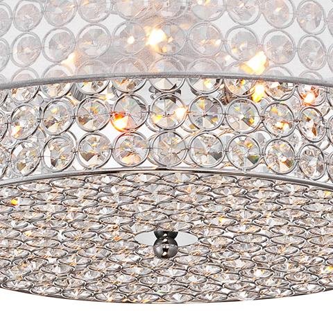 Saint Mossi Chrome K9 Crystal Raindrop Chandelier Lighting Flush Mount LED Ceiling Light Fixture Pendant Lamp for Dining Room Bathroom Bedroom Livingroom 4G9 Bulbs Required H6" W20"