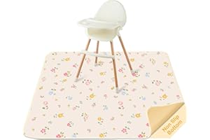 BeBeJoJo Splat Mat for Under High Chair 42 x 42 Inch Waterproof Baby Splash Mat with Non Slip Bottom Reusable Portable Highchair Mat for Floor Food Catcher for High Chair, Yellow Pink Floral