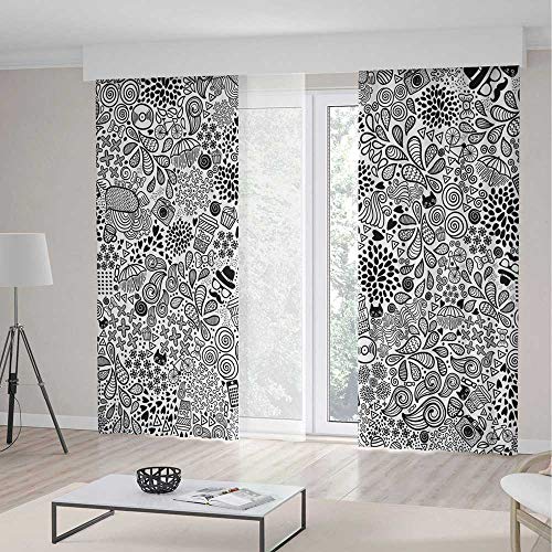 YOLIYANA Window Curtains Doodle Hipster Inspired Abstract Drawing Cupcake Tea Umbrella Leaves an ...