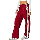 Women Y2k Wide Leg Track Pants Elastic Waist Side Striped Baggy Sweatpants Trendy Loose Fit Jogger Palazzo Trousers