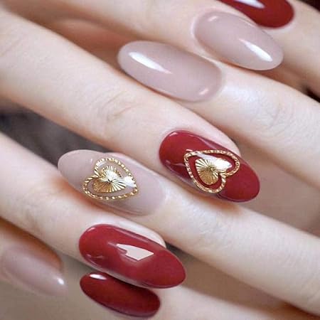 Amazon 偽爪24ピースフルカバーキラキラ赤ピンクダブルハート偽プレスネイル光沢のある無地取り外し可能な3d花嫁t Sclposter ネイルチップ 通販