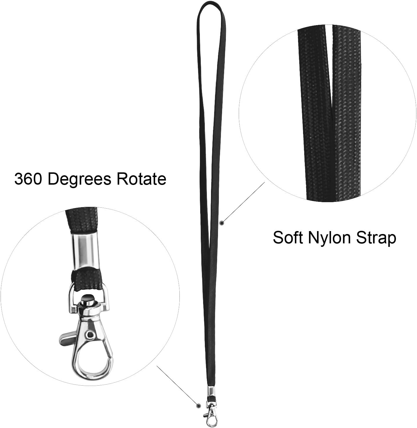 Fushing 100pcs 45cm Neck Strap Lanyard with Swivel Clasp for ID Cards Badges, Keys, Employees, Students, Visitors, etc (Black) - Image 5