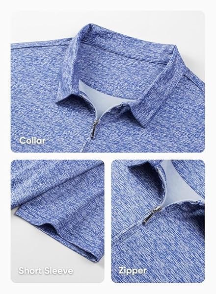 JMIERR PREMIUM GOLF SHIRTS FOR MEN MOISTURE WICKING QUICK DRY PRINT PERFORMANCE ZIPPER COLLARED POLO SHIRT, S, DARK BLUE