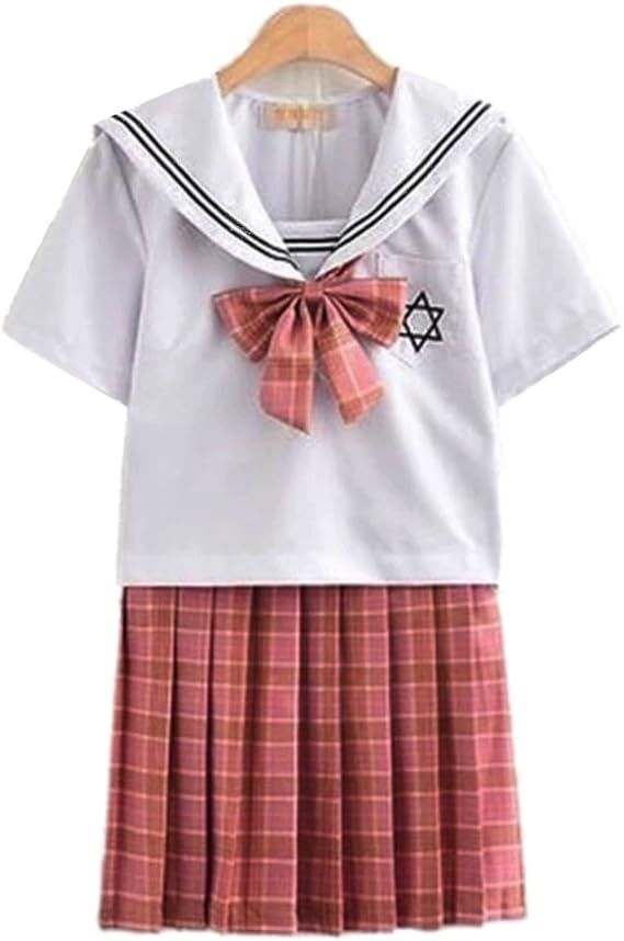 Amazon Co Jp コスプレ衣装jkjc女子高校生女子中学生制服ハロウィン仮装セクシーレディースかわいいカチューシャセーラー服チェックプリーツスカートミニ ピンク ホビー