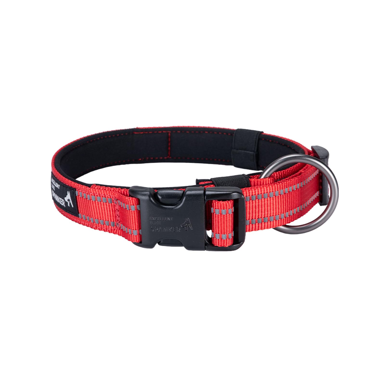 EXCELLENT ELITE SPANKER Reflective Dog Collar Classic Soft Padded Breathable Nylon Adjustable Pet Collar with Quick Release Buckle for Boy Girl Male Female Puppies Small Medium Large Dogs(L-RED)