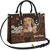 Dachshund Leather Bag for Women, Doxie Handbags Crossbody Purse Ladies Chic Satchel Shoulder Bag with Removable Strap, Dachshund Zipper Tote Bag, Weiner Weenie Dog Gift for Dog Mom (One Size, Doxie)
