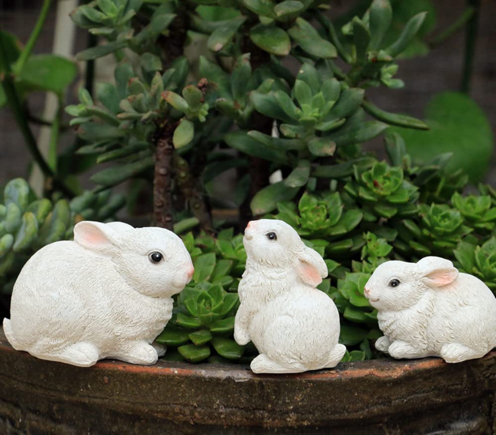 Lin's Wood Set of 3 Rabbit - Garden Animal Outdoor Ornaments Decor Statue for Patio Christmas Decoration Indoor Outdoor. (White) โ image 1