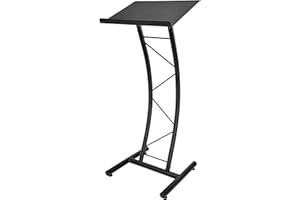 Kingdom KML8CB All Metal-Constructed Curved Lectern with “H” Style Base, Stand up Church Pulpit, Slanted Lectern, Conference Podium for Speakers, Speeches, Other Occasions, Powder Coat Finish Black
