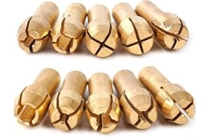 Drilax 10 Pcs Brass Collet Set Compatible with Dremel Rotary Tools | 0.5mm to 3.2mm (1/8") Bit Sizes | 5/32" Shank Compatible | Improved Precision Chuck