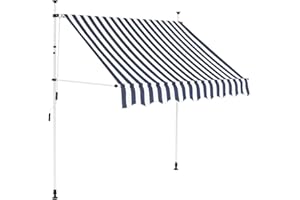 vidaXL Retractable Manual Awning 78.7" - Blue and White Striped Design - Ideal for Terrace, Balcony or Garden - Weather, UV, Water and Dirt Resistant - Resistant Polyester Material with PU Coating...